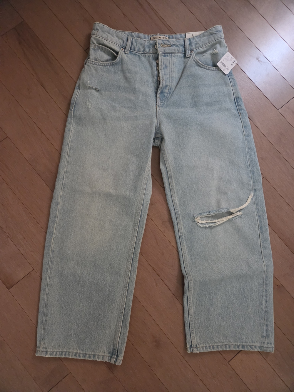 We The Free Light Blue Straight Leg Jeans with Knee Distress